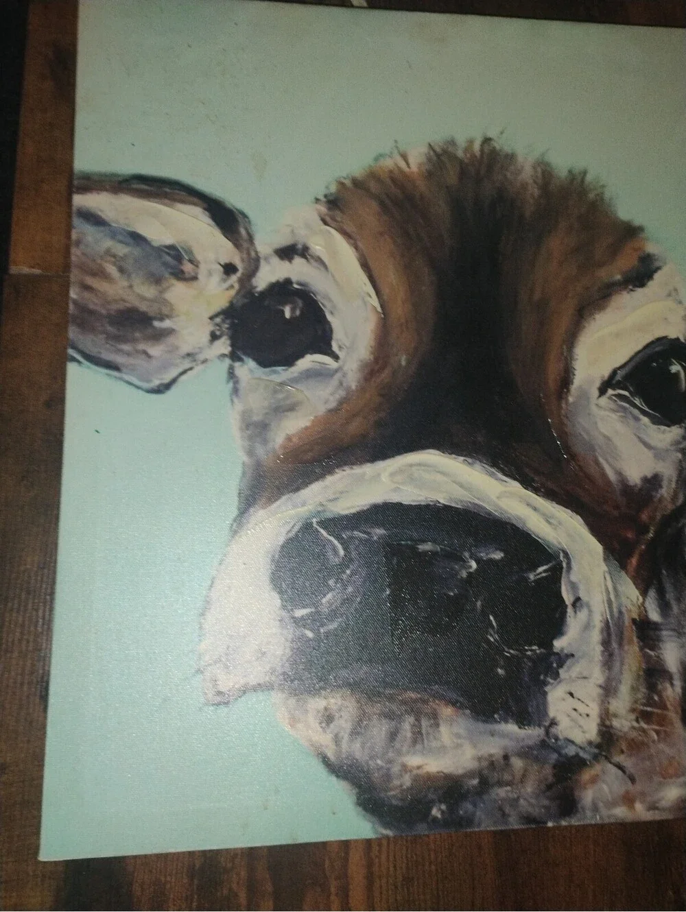 Hand Painted Cow Canvas Wall Art Sweet Jersey Cow Portrait Mint Green Background